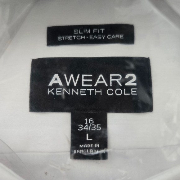 Kenneth Cole Awear2 White Slim Fit Long Sleeve Shirt. Stretch Easy Care. Size La - Picture 4 of 4